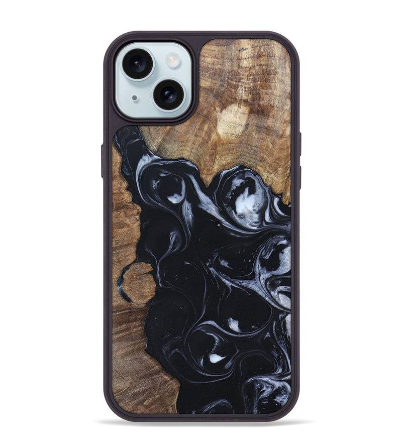 iPhone 15 Plus Wood+Resin Phone Case - Ismael (Black & White, 695875)