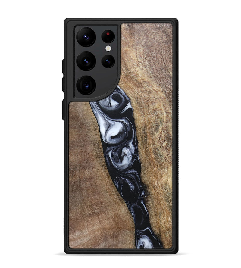 Galaxy S22 Ultra Wood+Resin Phone Case - Kristy (Black & White, 695876)