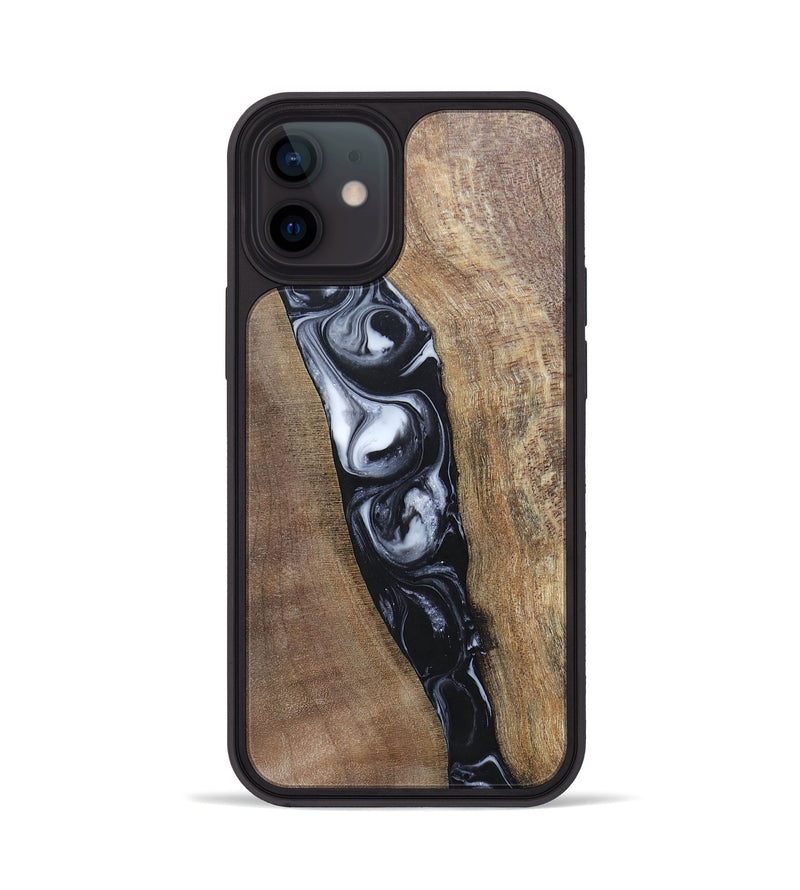 iPhone 12 Wood+Resin Phone Case - Kristy (Black & White, 695876)