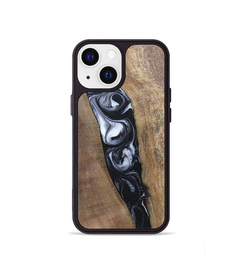 iPhone 13 mini Wood+Resin Phone Case - Kristy (Black & White, 695876)