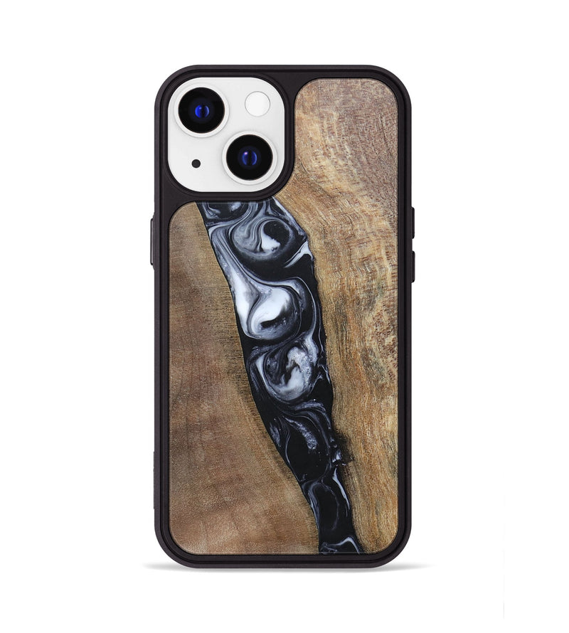 iPhone 13 Wood+Resin Phone Case - Kristy (Black & White, 695876)