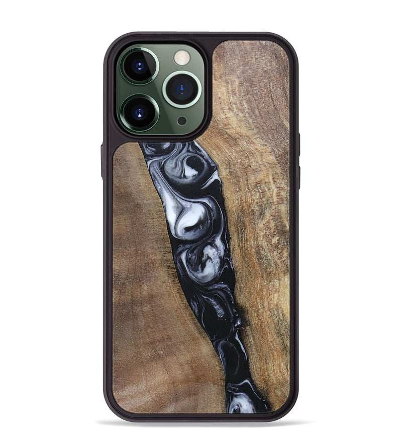 iPhone 13 Pro Max Wood+Resin Phone Case - Kristy (Black & White, 695876)