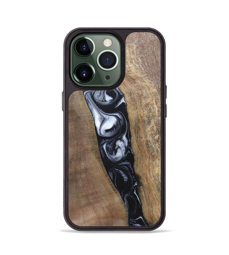 iPhone 13 Pro Wood+Resin Phone Case - Kristy (Black & White, 695876)