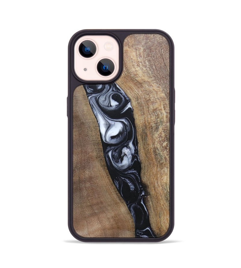 iPhone 14 Wood+Resin Phone Case - Kristy (Black & White, 695876)