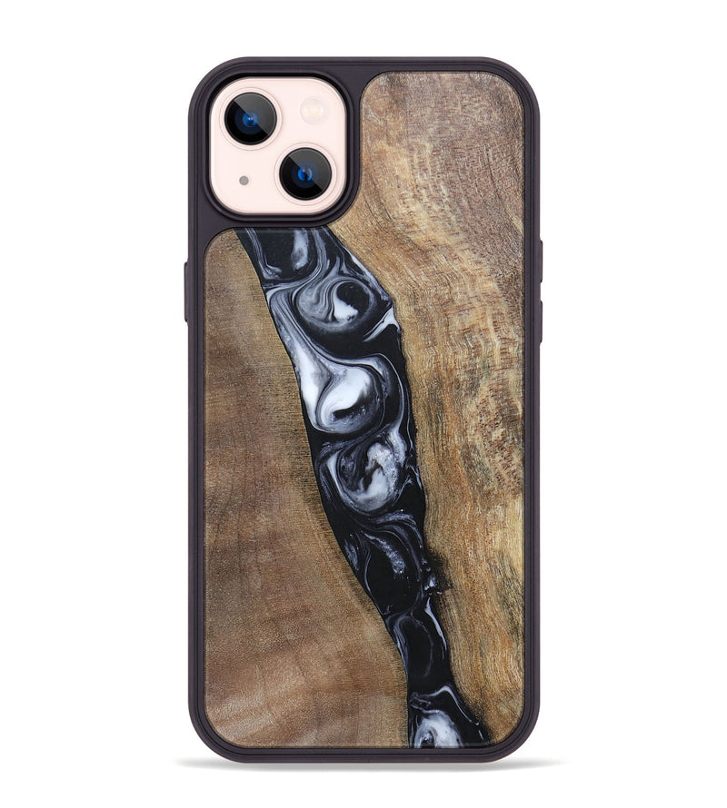 iPhone 14 Plus Wood+Resin Phone Case - Kristy (Black & White, 695876)