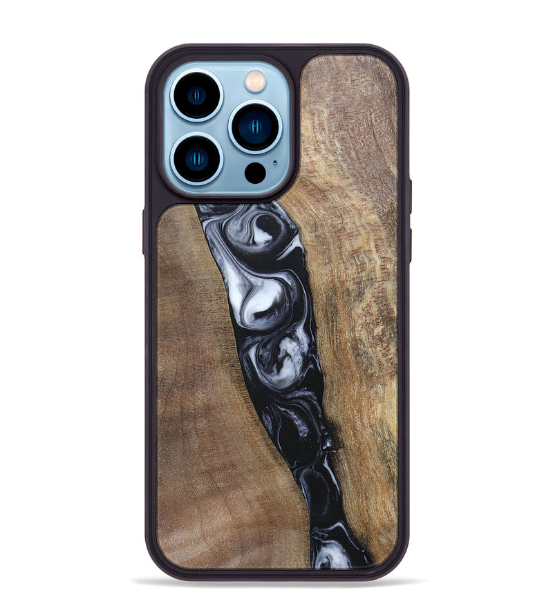 iPhone 14 Pro Max Wood+Resin Phone Case - Kristy (Black & White, 695876)