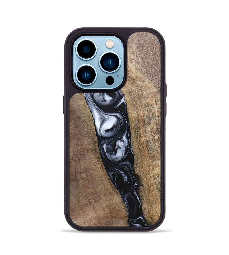iPhone 14 Pro Wood+Resin Phone Case - Kristy (Black & White, 695876)