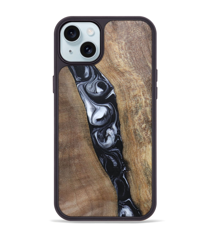 iPhone 15 Plus Wood+Resin Phone Case - Kristy (Black & White, 695876)