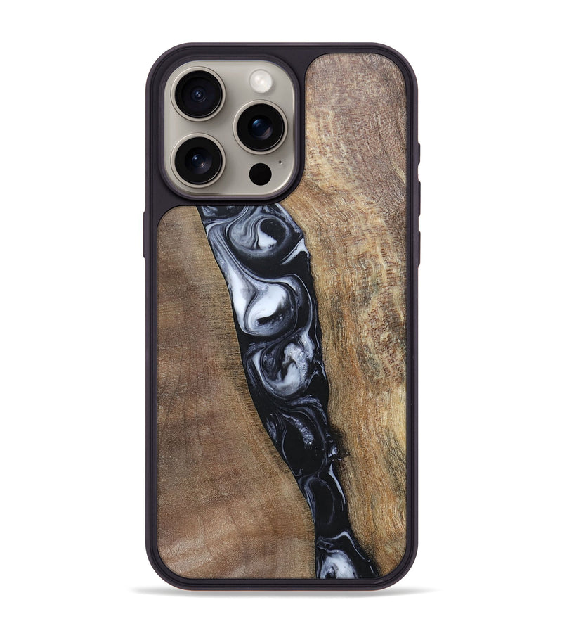 iPhone 15 Pro Max Wood+Resin Phone Case - Kristy (Black & White, 695876)