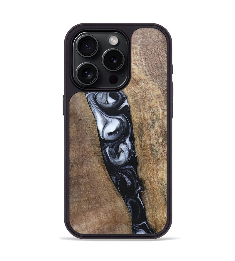 iPhone 15 Pro Wood+Resin Phone Case - Kristy (Black & White, 695876)