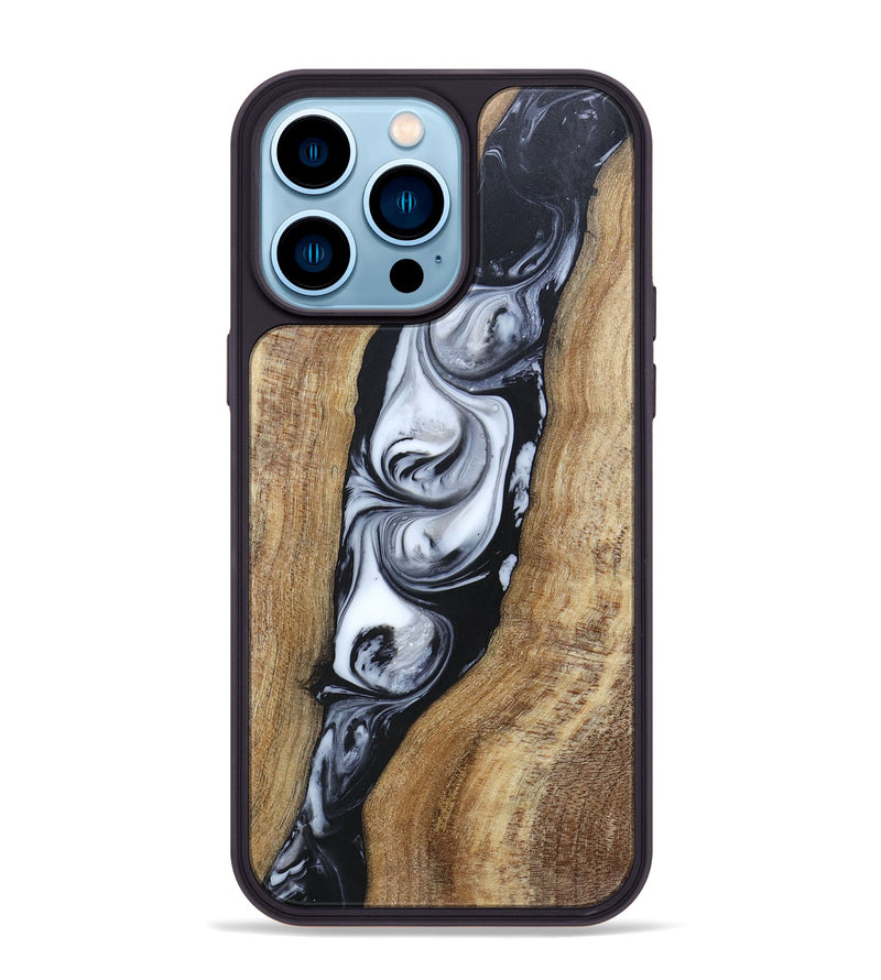 iPhone 14 Pro Max Wood+Resin Phone Case - Kimberly (Black & White, 695878)