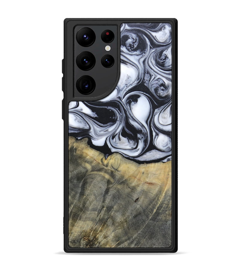 Galaxy S22 Ultra Wood+Resin Phone Case - Lonnie (Black & White, 695880)