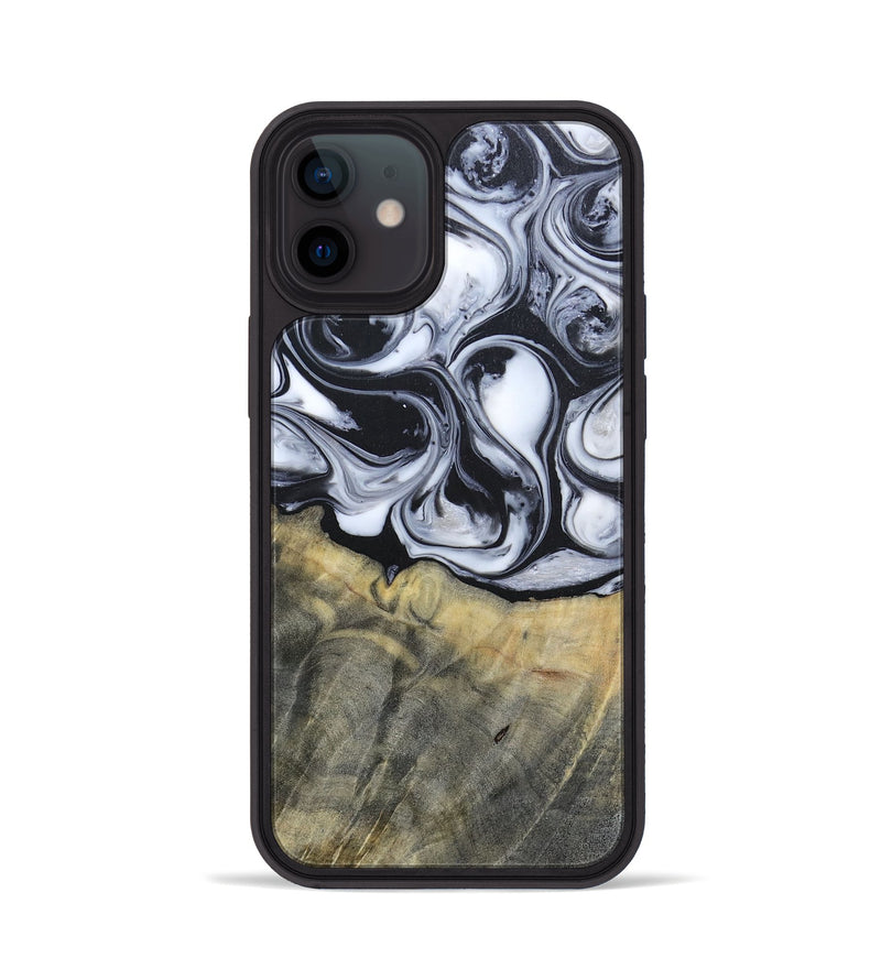 iPhone 12 Wood+Resin Phone Case - Lonnie (Black & White, 695880)