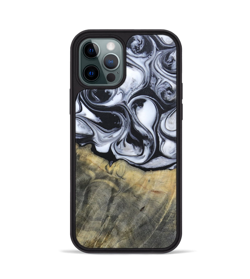 iPhone 12 Pro Wood+Resin Phone Case - Lonnie (Black & White, 695880)