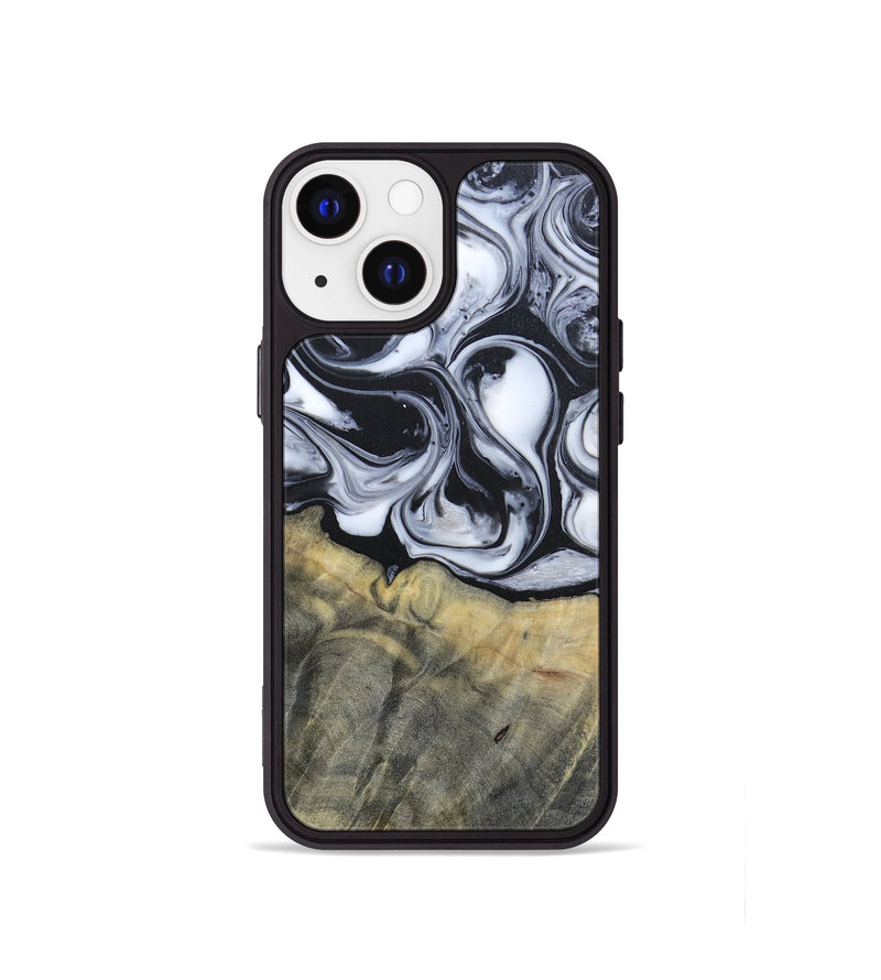 iPhone 13 mini Wood+Resin Phone Case - Lonnie (Black & White, 695880)