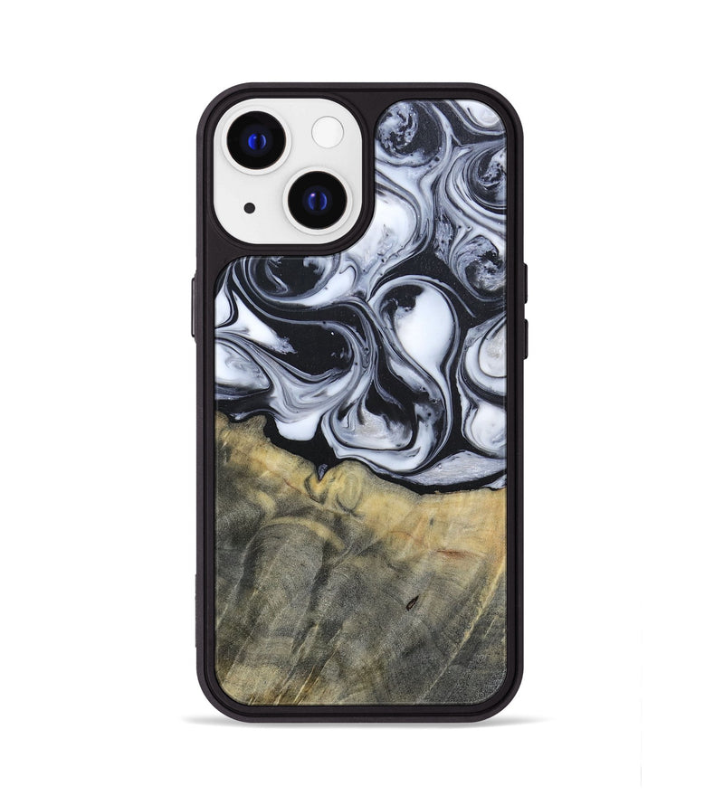 iPhone 13 Wood+Resin Phone Case - Lonnie (Black & White, 695880)