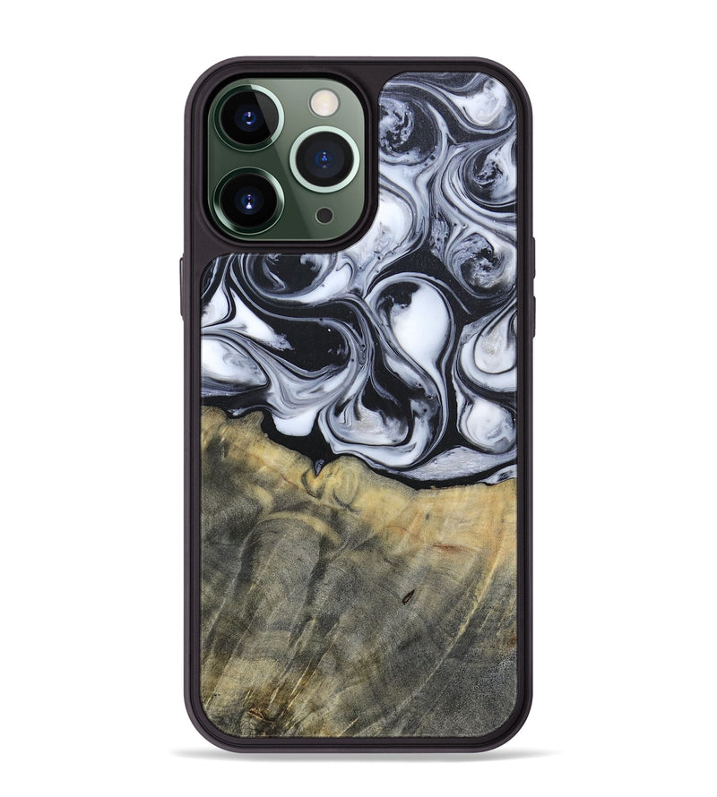 iPhone 13 Pro Max Wood+Resin Phone Case - Lonnie (Black & White, 695880)