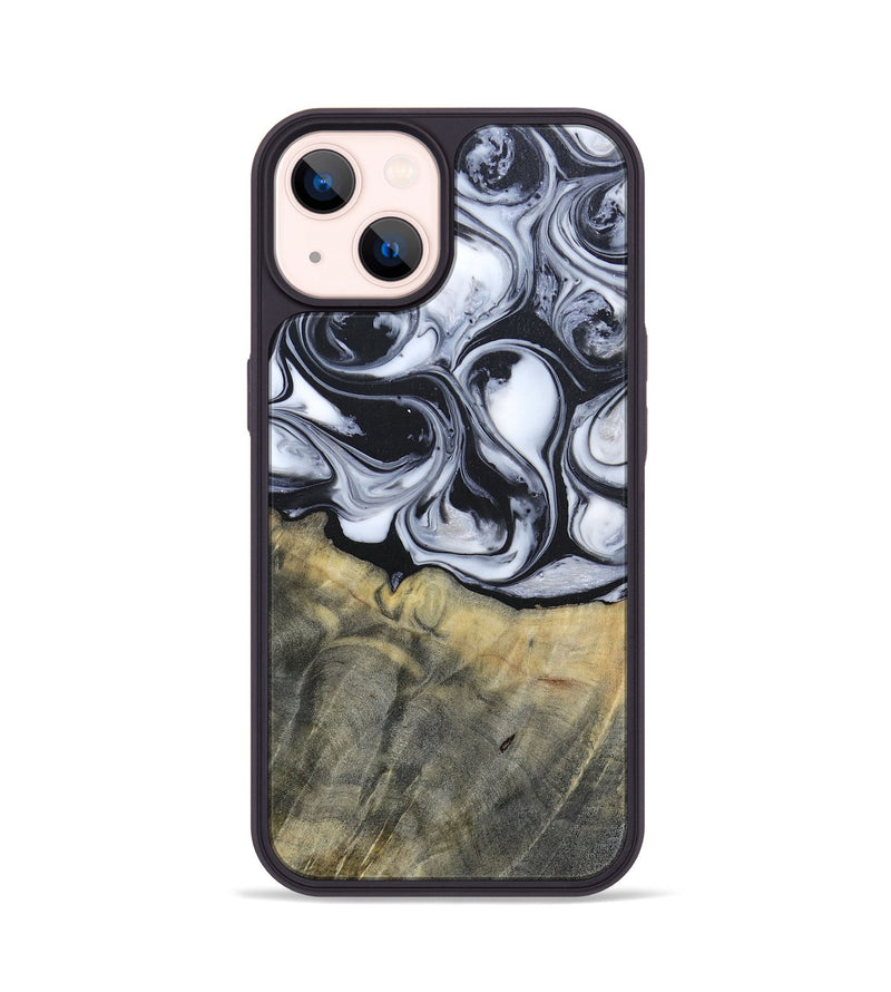 iPhone 14 Wood+Resin Phone Case - Lonnie (Black & White, 695880)