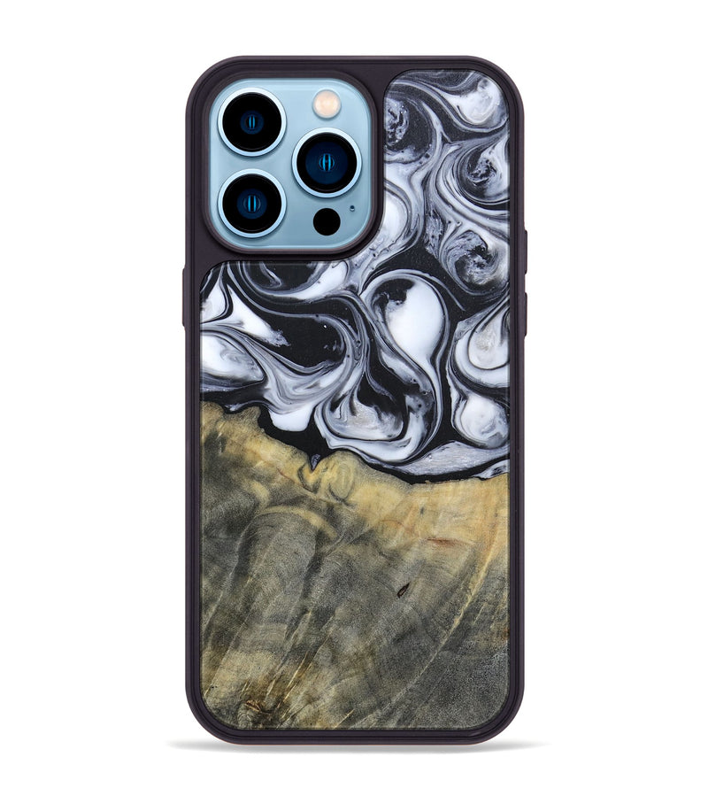 iPhone 14 Pro Max Wood+Resin Phone Case - Lonnie (Black & White, 695880)