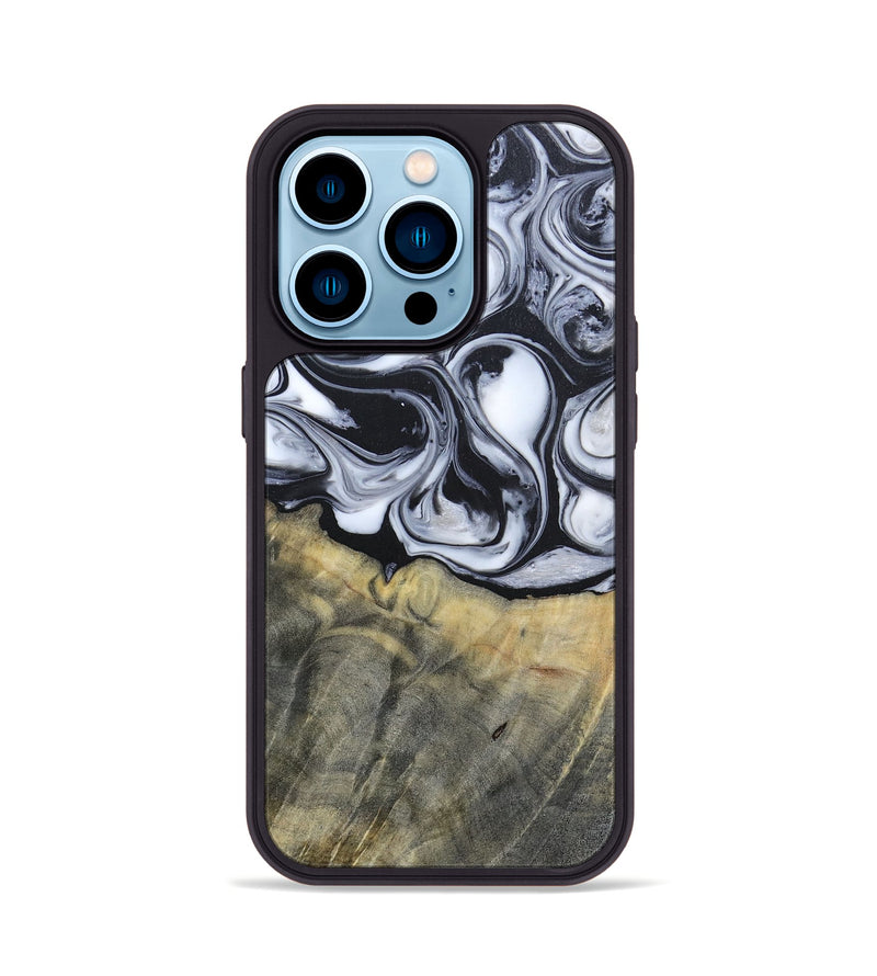 iPhone 14 Pro Wood+Resin Phone Case - Lonnie (Black & White, 695880)