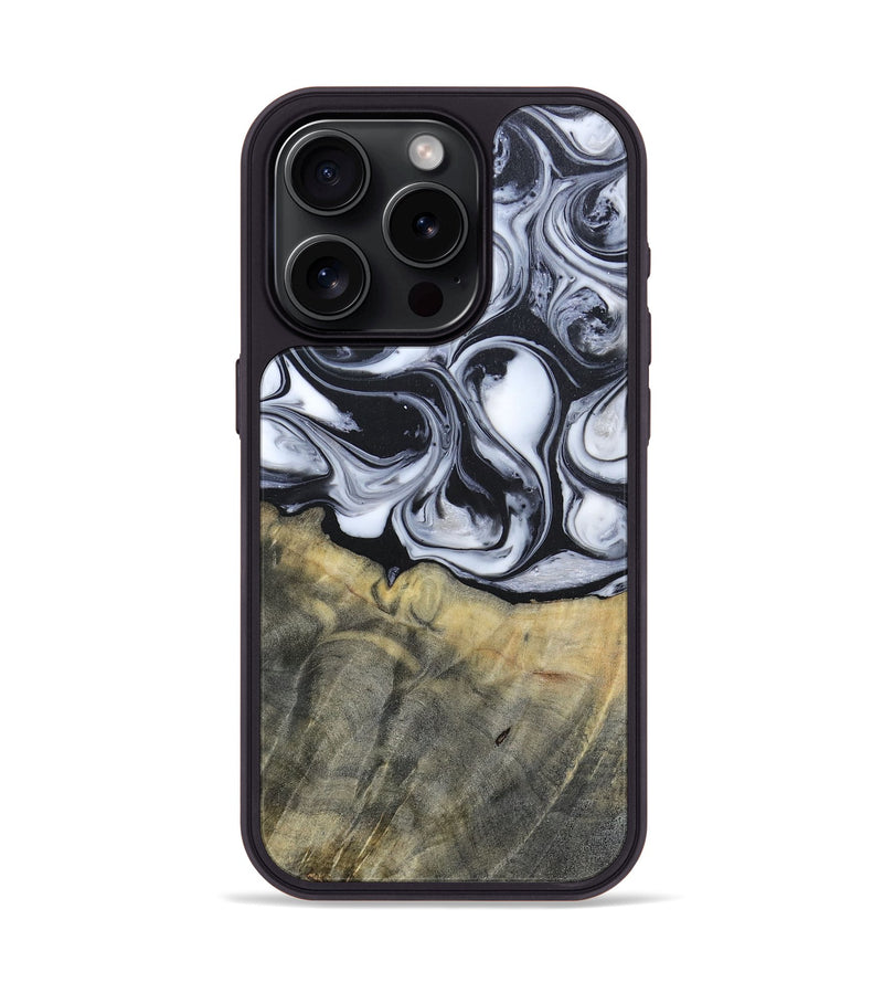 iPhone 15 Pro Wood+Resin Phone Case - Lonnie (Black & White, 695880)