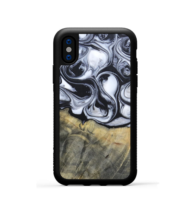 iPhone Xs Wood+Resin Phone Case - Lonnie (Black & White, 695880)
