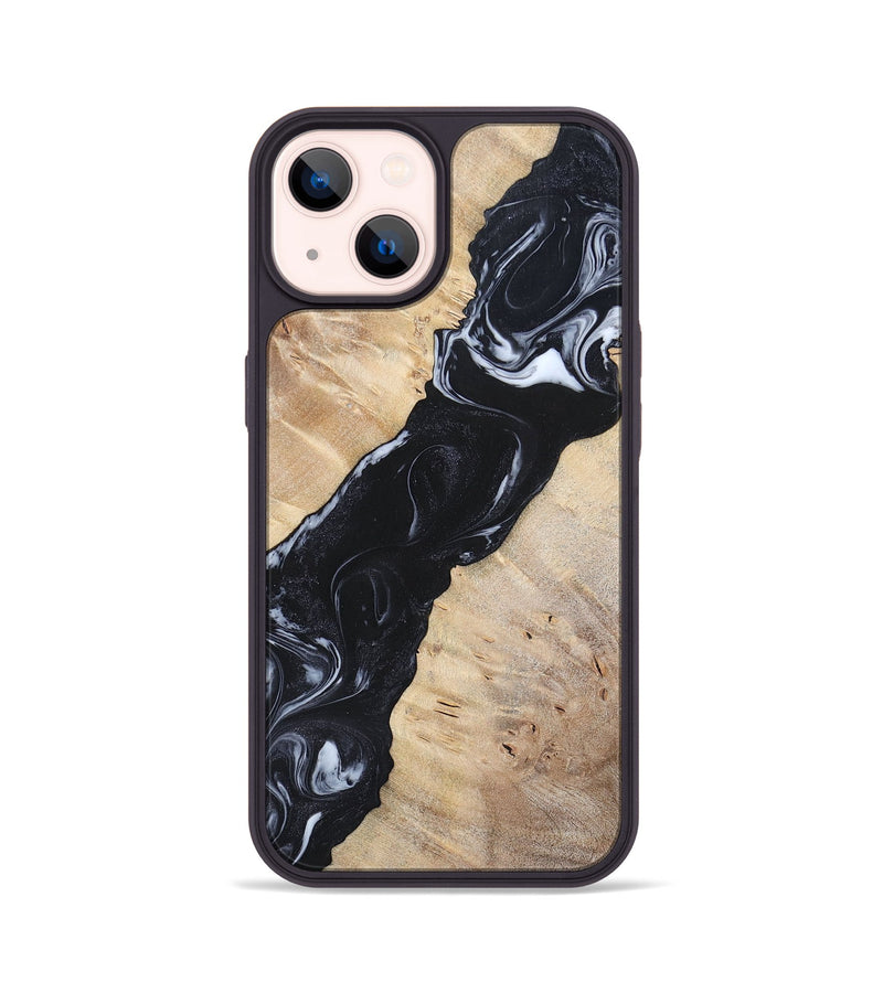 iPhone 14 Wood+Resin Phone Case - Lorraine (Black & White, 695883)