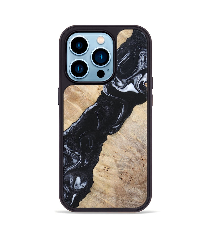 iPhone 14 Pro Wood+Resin Phone Case - Lorraine (Black & White, 695883)