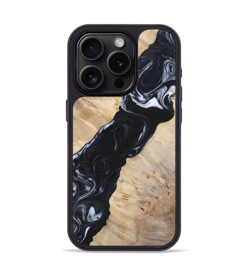 iPhone 15 Pro Wood+Resin Phone Case - Lorraine (Black & White, 695883)