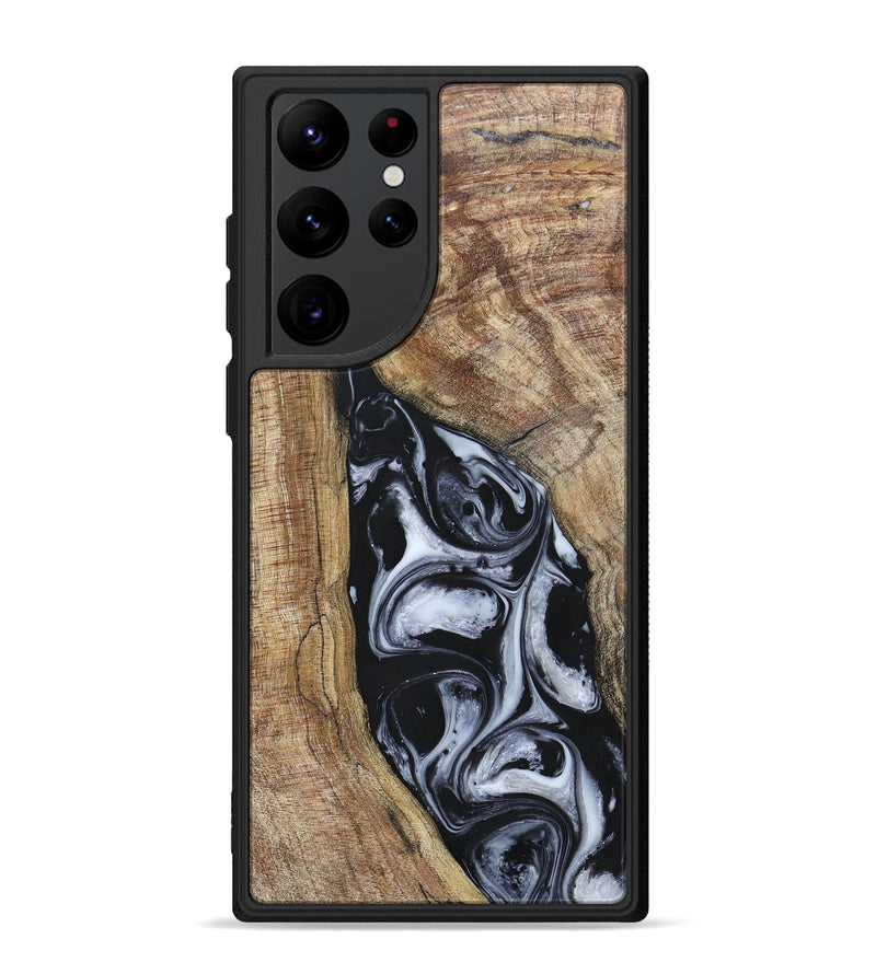 Galaxy S22 Ultra Wood+Resin Phone Case - Teresa (Black & White, 695884)