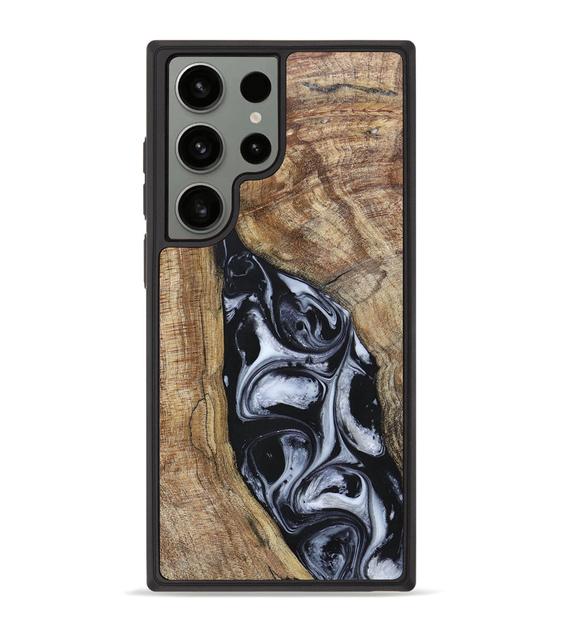 Galaxy S23 Ultra Wood+Resin Phone Case - Teresa (Black & White, 695884)