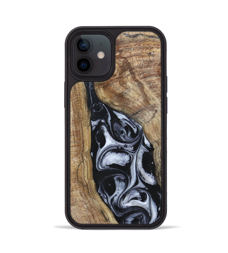 iPhone 12 Wood+Resin Phone Case - Teresa (Black & White, 695884)