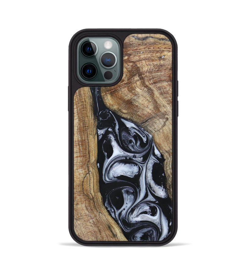 iPhone 12 Pro Wood+Resin Phone Case - Teresa (Black & White, 695884)