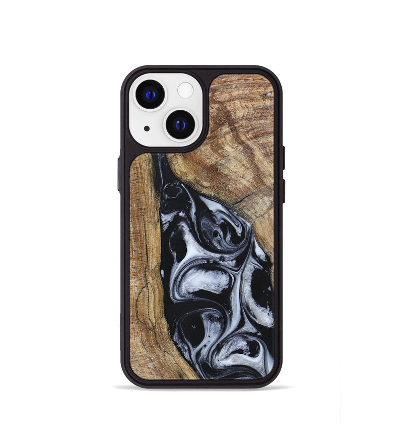 iPhone 13 mini Wood+Resin Phone Case - Teresa (Black & White, 695884)