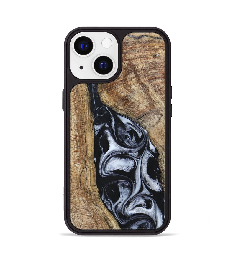 iPhone 13 Wood+Resin Phone Case - Teresa (Black & White, 695884)