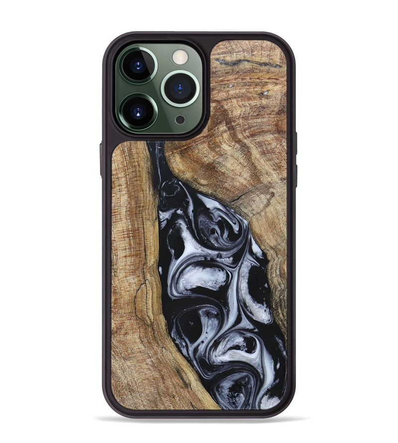 iPhone 13 Pro Max Wood+Resin Phone Case - Teresa (Black & White, 695884)