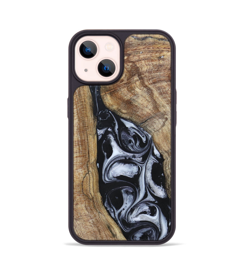 iPhone 14 Wood+Resin Phone Case - Teresa (Black & White, 695884)