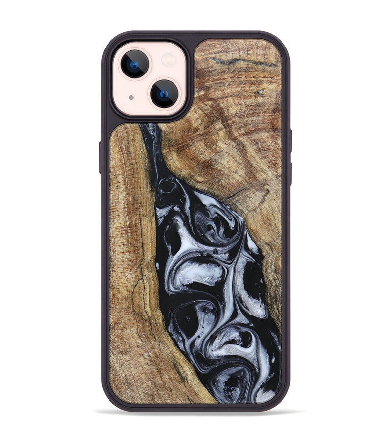 iPhone 14 Plus Wood+Resin Phone Case - Teresa (Black & White, 695884)