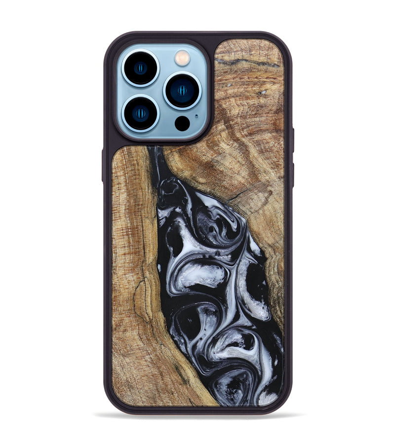 iPhone 14 Pro Max Wood+Resin Phone Case - Teresa (Black & White, 695884)