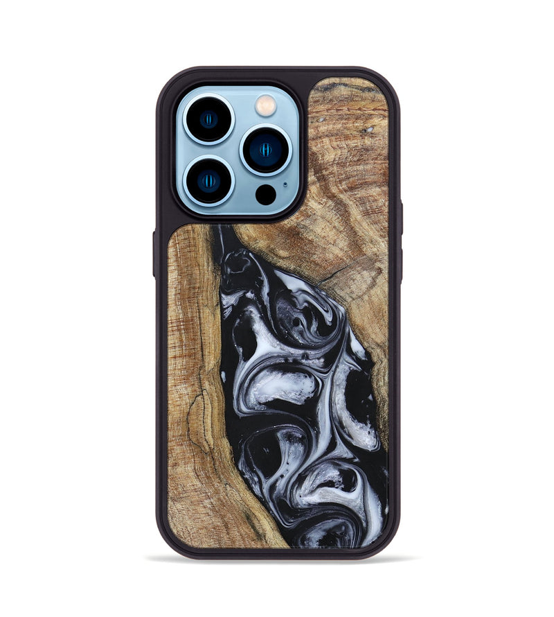 iPhone 14 Pro Wood+Resin Phone Case - Teresa (Black & White, 695884)