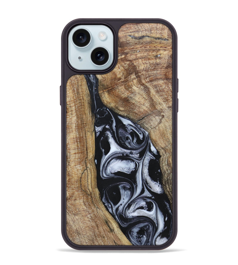 iPhone 15 Plus Wood+Resin Phone Case - Teresa (Black & White, 695884)