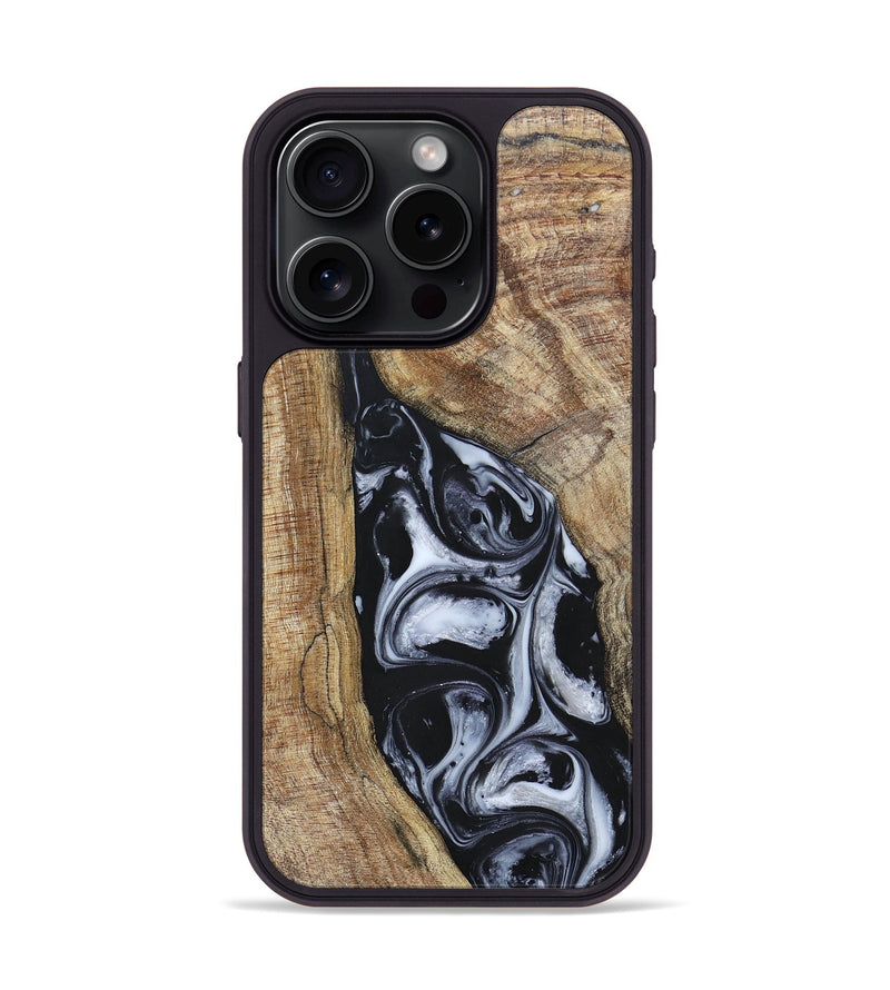 iPhone 15 Pro Wood+Resin Phone Case - Teresa (Black & White, 695884)