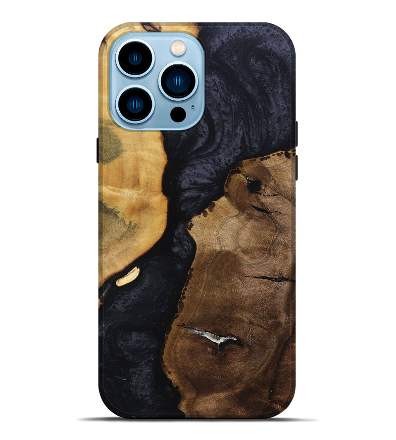 iPhone 14 Pro Max Wood+Resin Live Edge Phone Case - Anaya (Pure Black, 695895)