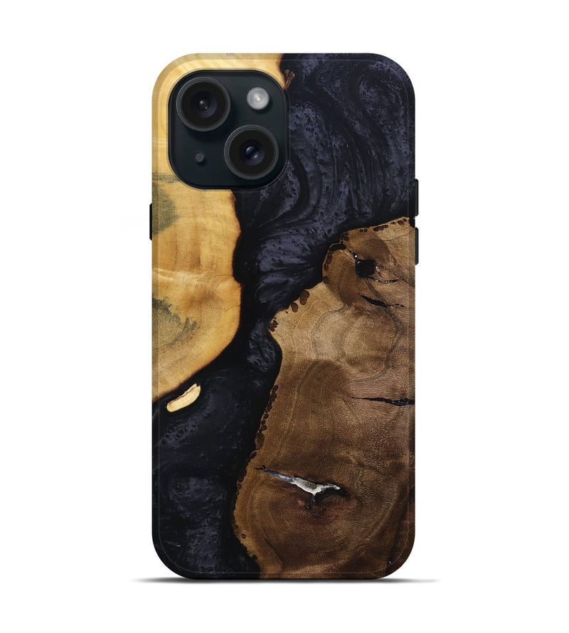 iPhone 15 Wood+Resin Live Edge Phone Case - Anaya (Pure Black, 695895)