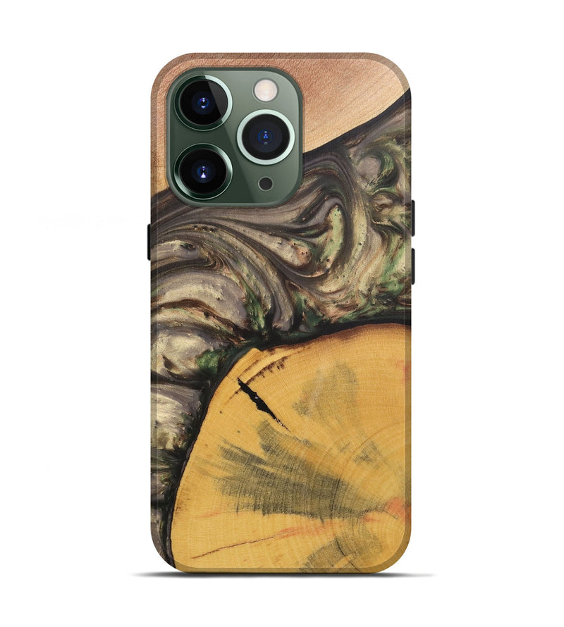 iPhone 13 Pro Wood+Resin Live Edge Phone Case - Mathew (Green, 695919)