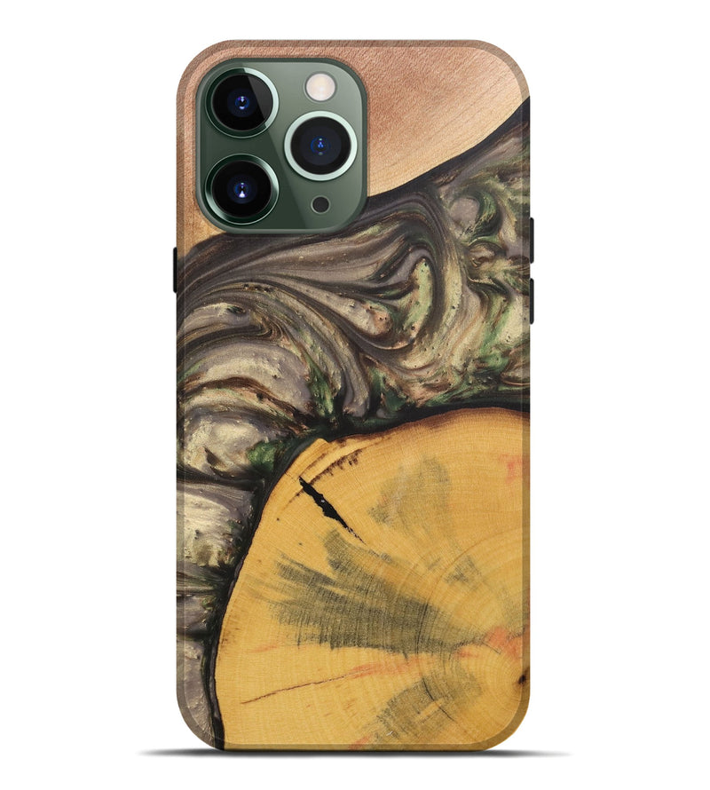 iPhone 13 Pro Max Wood+Resin Live Edge Phone Case - Mathew (Green, 695919)
