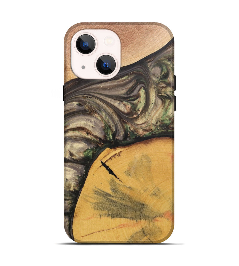 iPhone 14 Wood+Resin Live Edge Phone Case - Mathew (Green, 695919)