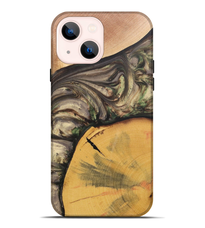 iPhone 14 Plus Wood+Resin Live Edge Phone Case - Mathew (Green, 695919)