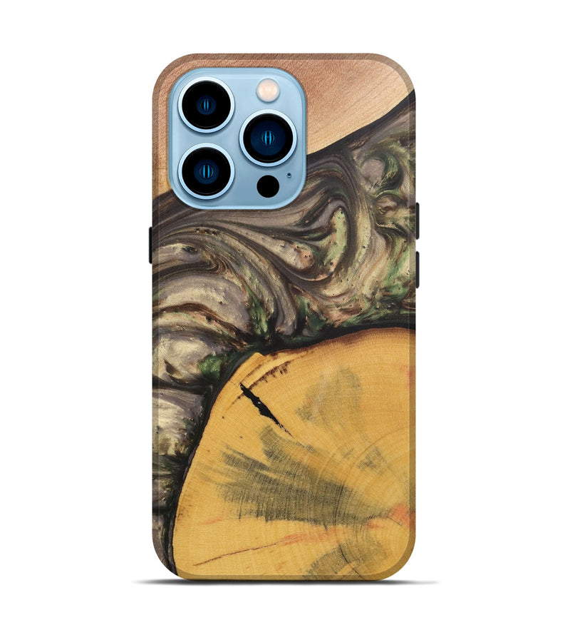 iPhone 14 Pro Wood+Resin Live Edge Phone Case - Mathew (Green, 695919)