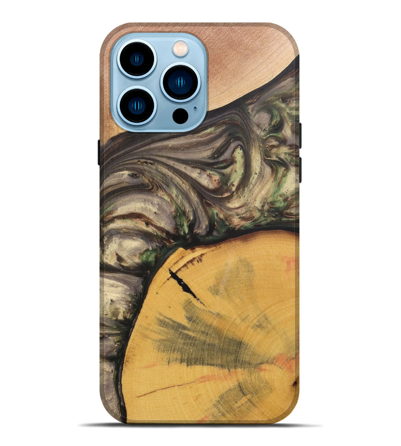 iPhone 14 Pro Max Wood+Resin Live Edge Phone Case - Mathew (Green, 695919)
